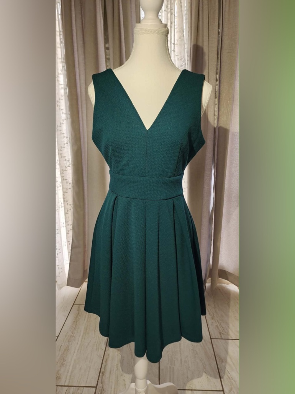 Haute Monde Deep Teal V-Neck Fit-and-Flare Mini Dress